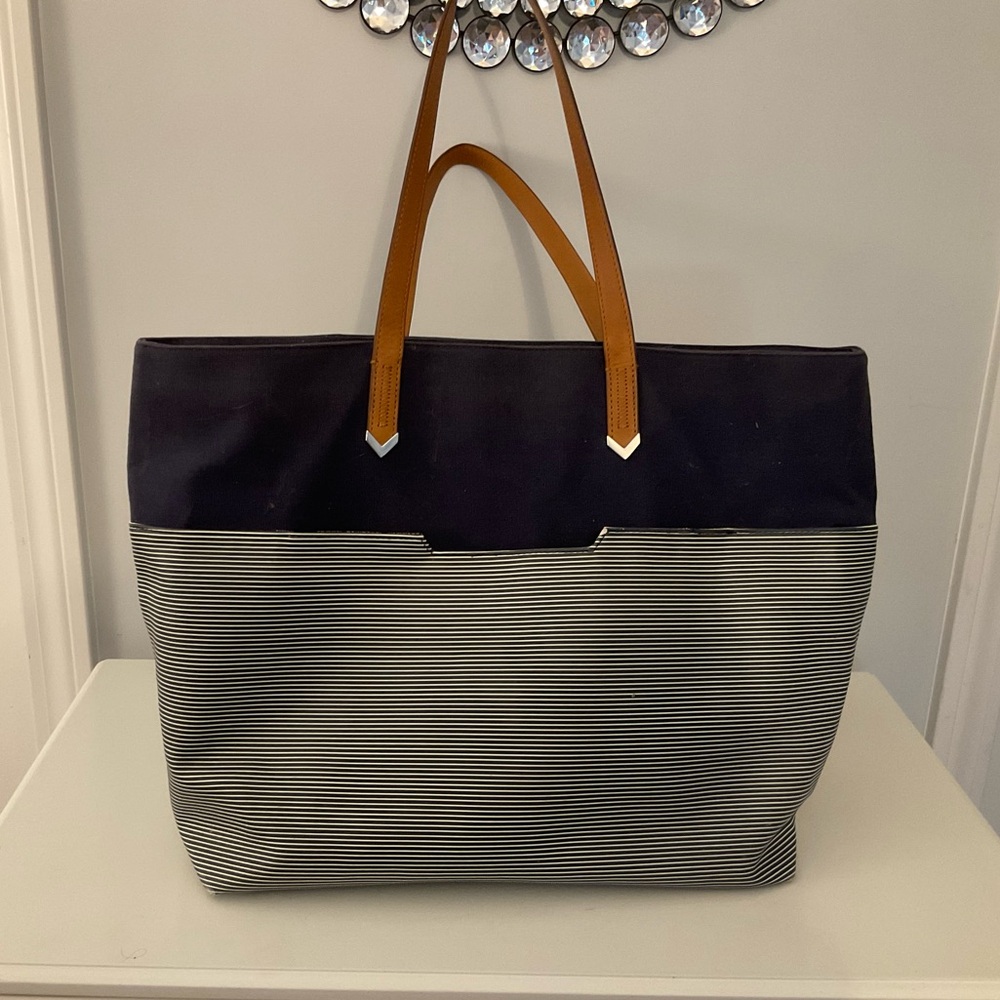 Stella & Dot Navy and Tan Striped Tote